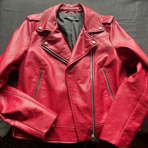 Red Zara faux leather biker jacket S